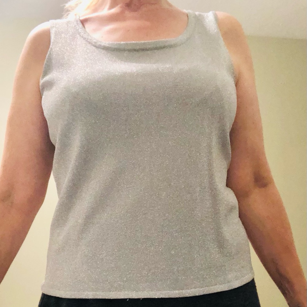 Laura Ashley Silver Metallic Sleeveless Tank Top